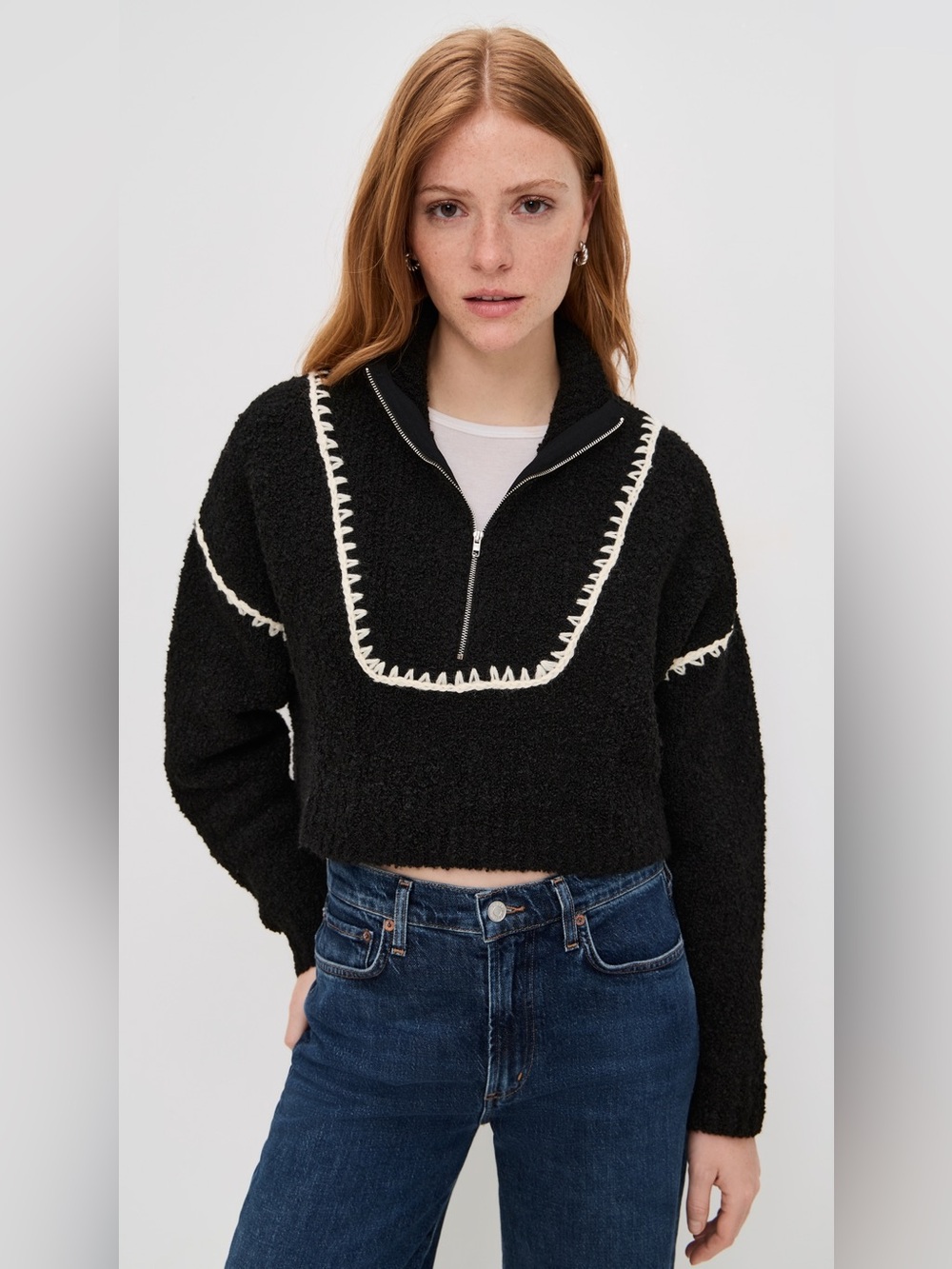 NWT- STAUD Cropped Hampton Sweater in Black. XS